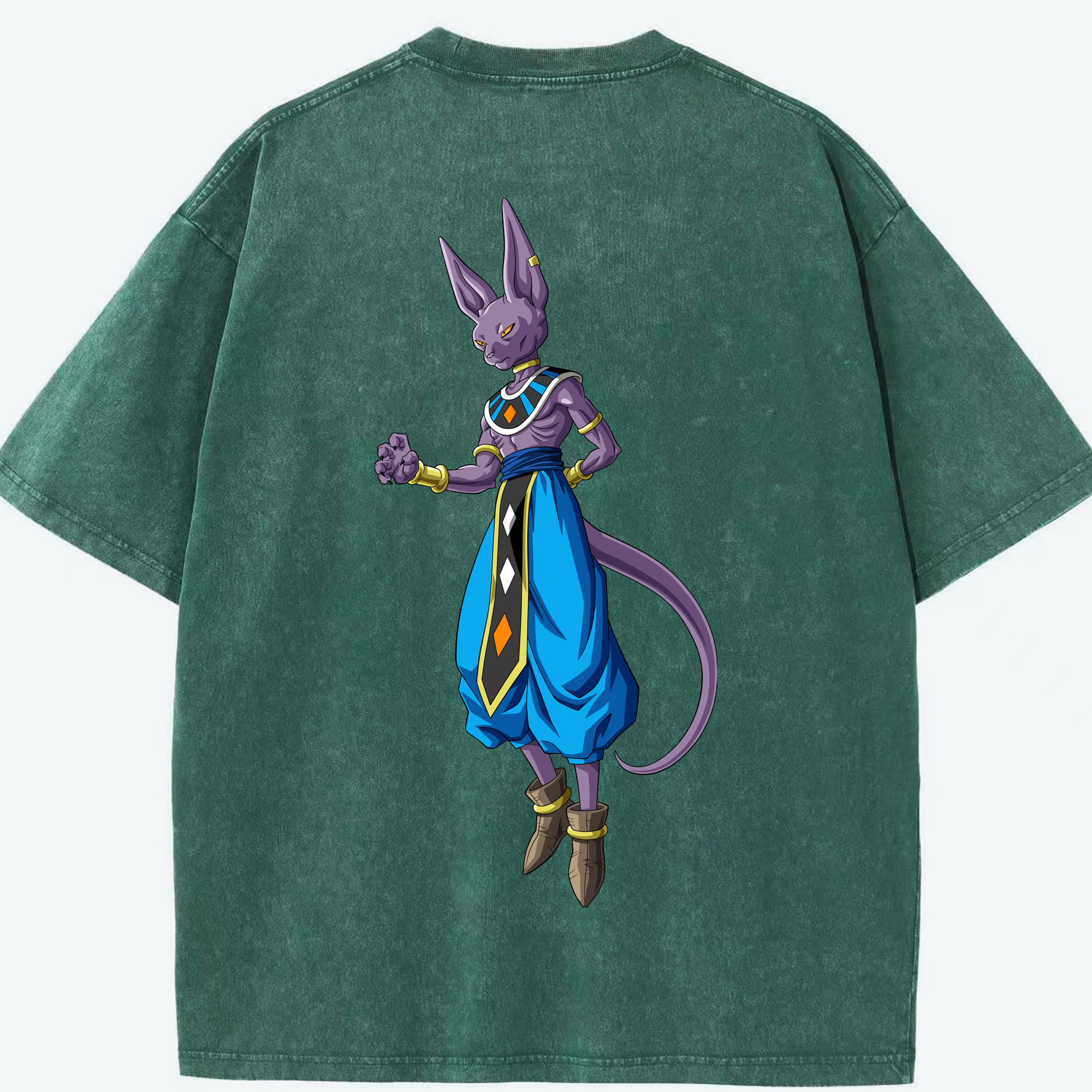 （画像用） ドラゴンボール ビルス 破壊神ビルス DRAGON BALL Beerus Birusu 綿100% ヴィンテージ風 半袖Tシャツ（背面プリント）